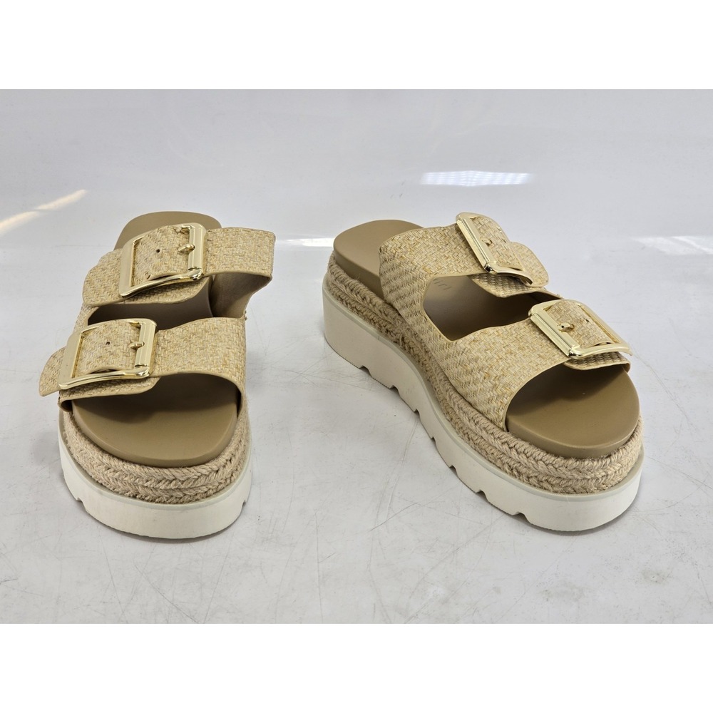 Madden Girl Black Mythical Slide Sandals Tan Woven - Size 6.5 Fabric Outsole‎